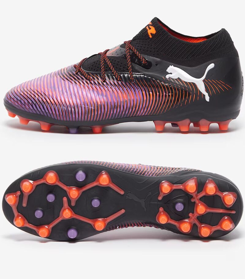 puma future multi ground boots in purple and orange